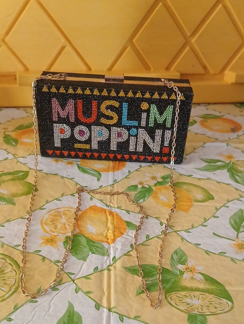 Beaded 'Muslim Poppin' Statement Clutch - Black Multicolor